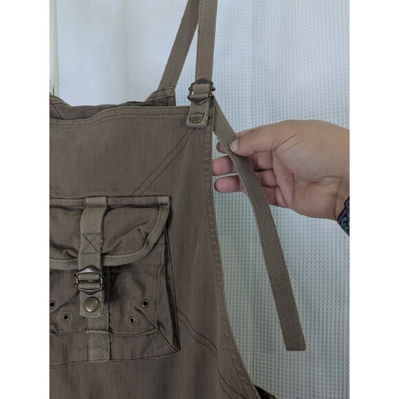 Guess Capri Overalls Y2K Brown Olive Khaki Size Medium Steampunk RARE (L04) - Picture 9 of 9
